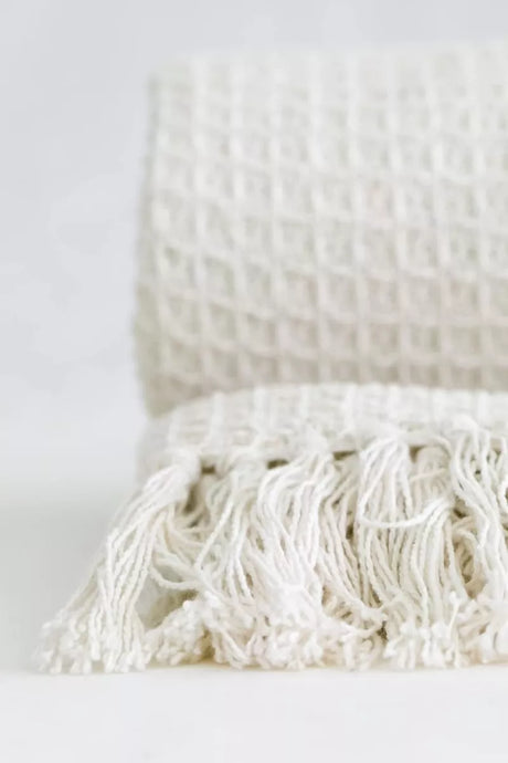 Blush & Bale Honeycomb Ivory Cotton Throw - 100% Cotton