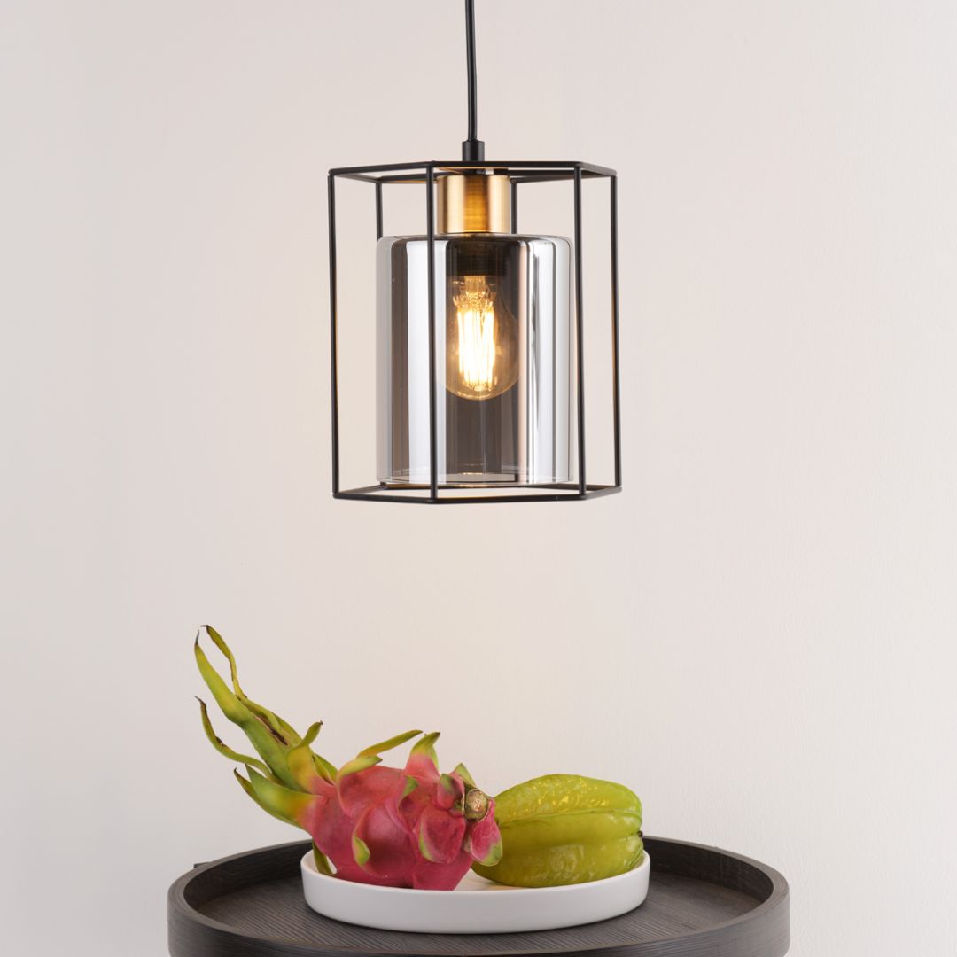 Pagazzi Sabrina 1 Light Black & Smoked Glass Pendant Ceiling Light