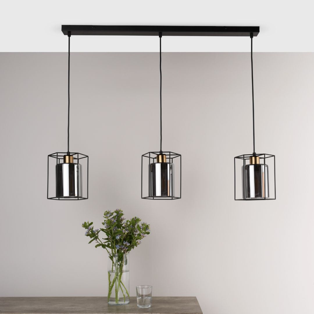 Pagazzi Sabrina 3 Light Black & Smoked Glass Ceiling Pendant Bar
