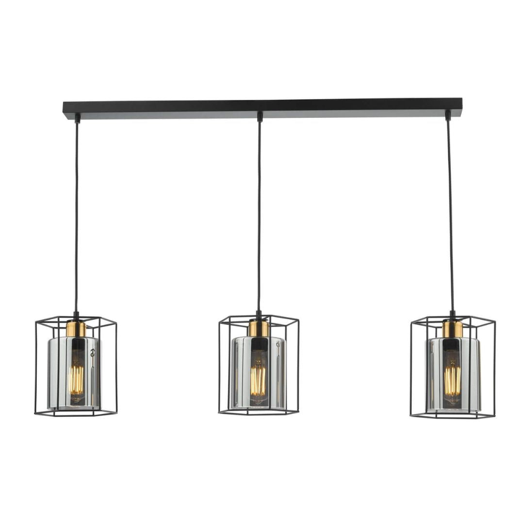 Pagazzi Sabrina 3 Light Black & Smoked Glass Ceiling Pendant Bar