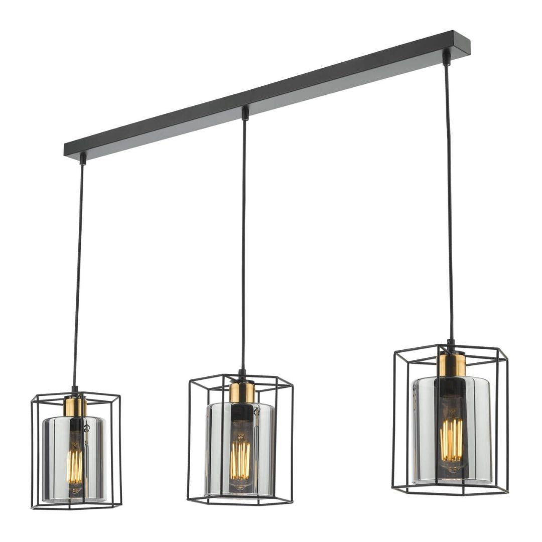 Pagazzi Sabrina 3 Light Black & Smoked Glass Ceiling Pendant Bar