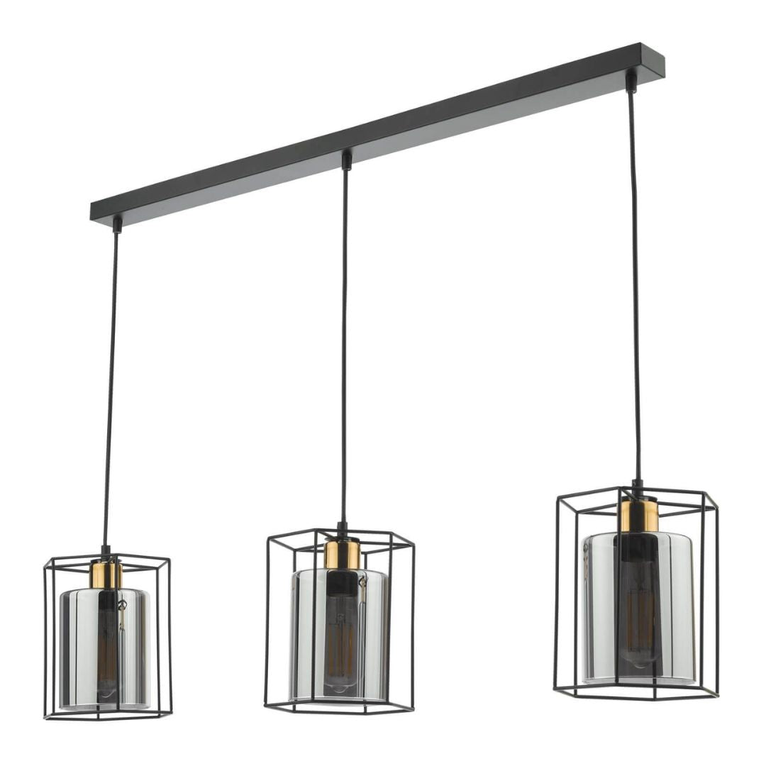 Pagazzi Sabrina 3 Light Black & Smoked Glass Ceiling Pendant Bar