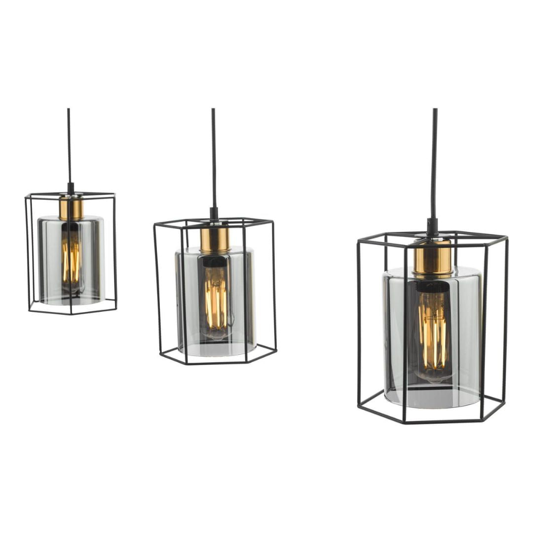 Pagazzi Sabrina 3 Light Black & Smoked Glass Ceiling Pendant Bar
