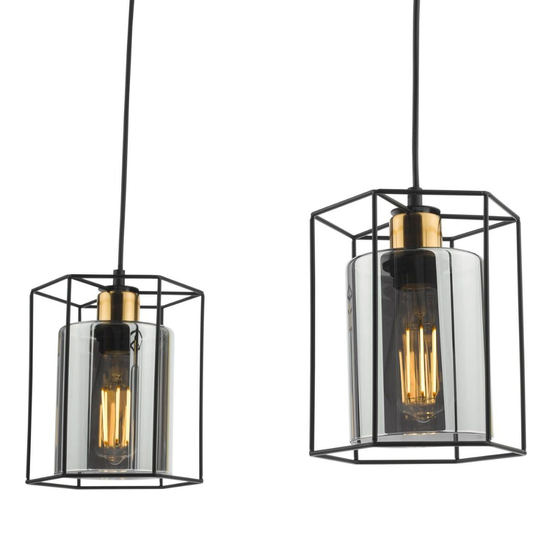 Pagazzi Sabrina 3 Light Black & Smoked Glass Ceiling Pendant Bar