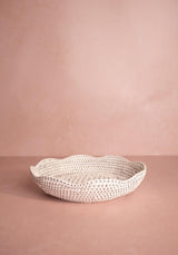 Casa by Josephine Jenno Saratoga Round Rattan Scalloped Tray - White