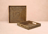Casa by Josephine Jenno Pair of Square Rattan Trays in Classic Brown
