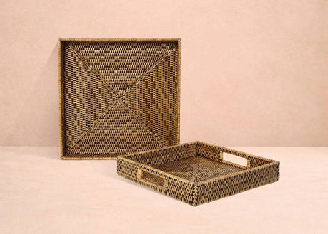 Casa by Josephine Jenno Pair of Square Rattan Trays in Classic Brown
