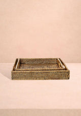 Casa by Josephine Jenno Pair of Square Rattan Trays in Classic Brown