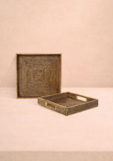 Casa by Josephine Jenno Pair of Square Rattan Trays in Classic Brown