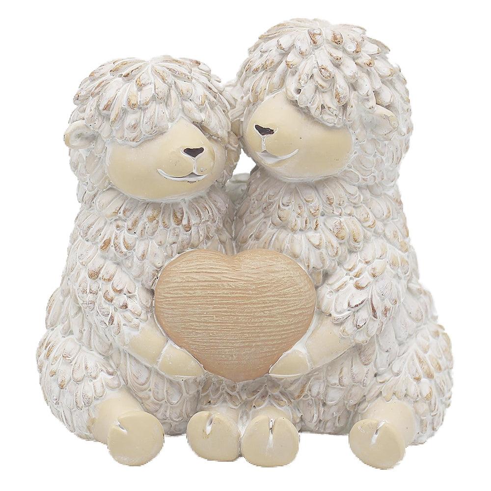 Blush & Bale Sheep Couple with Heart - 11.5 x 11 x 9 cm