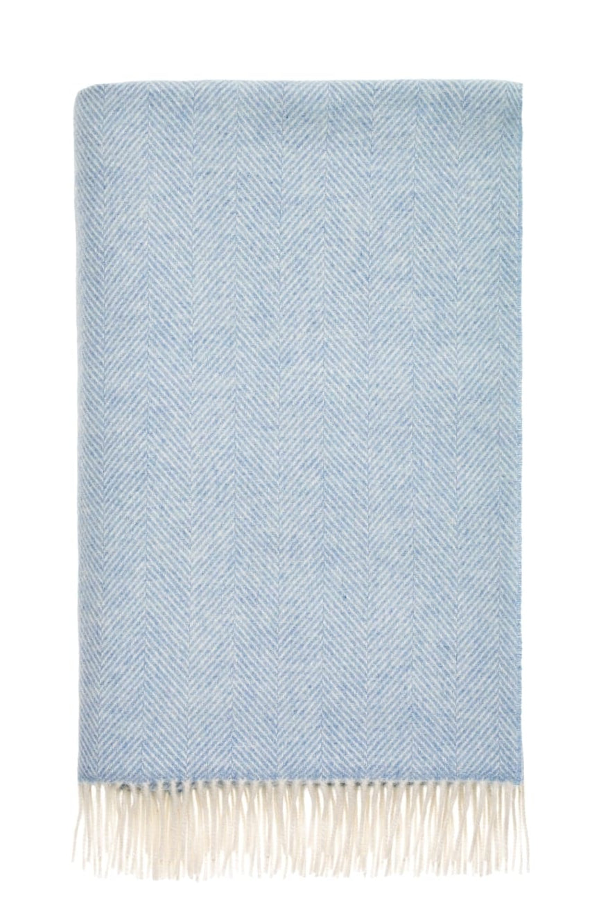 Soft Blue British Merino Wool Throw Blanket by Casa by Josephine Jenno