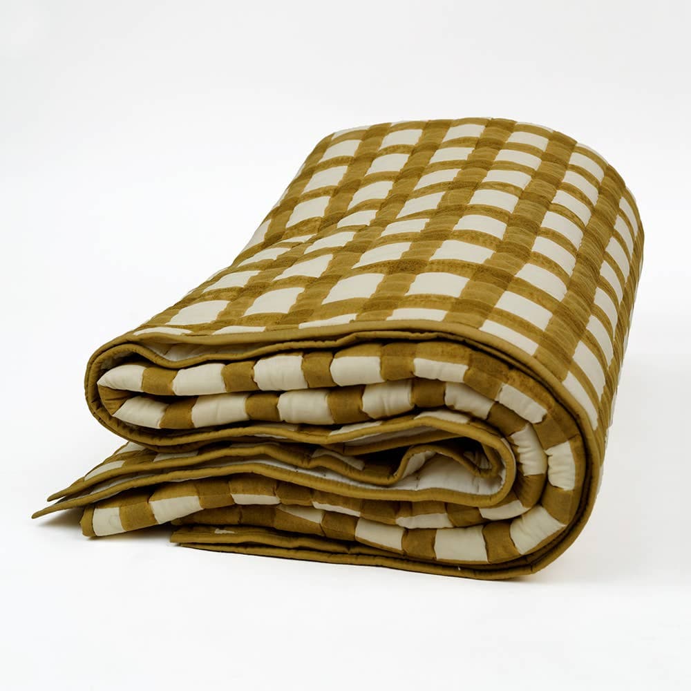 Casa by Josephine Jenno Soft Cotton Mustard Grid Quilt