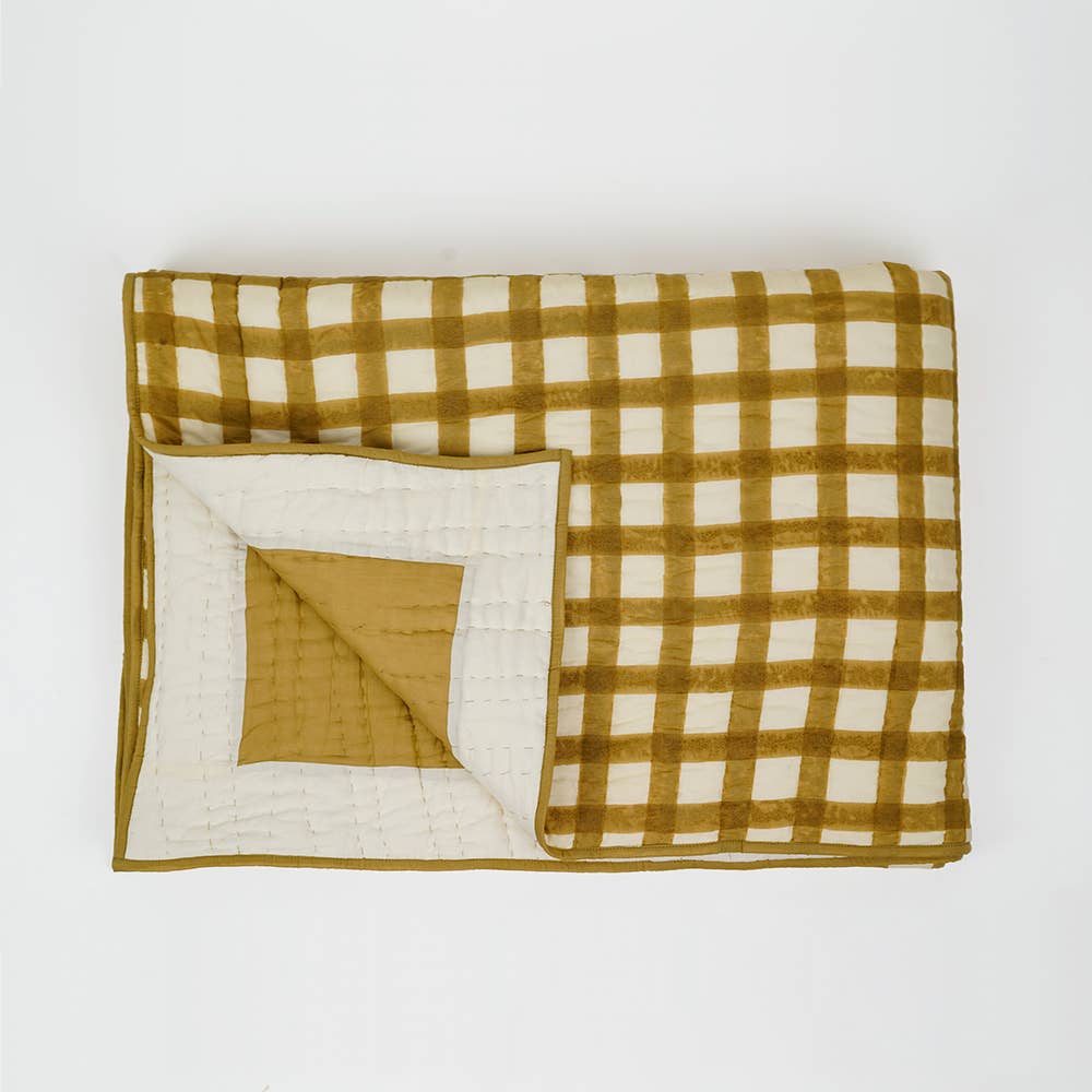 Casa by Josephine Jenno Soft Cotton Mustard Grid Quilt