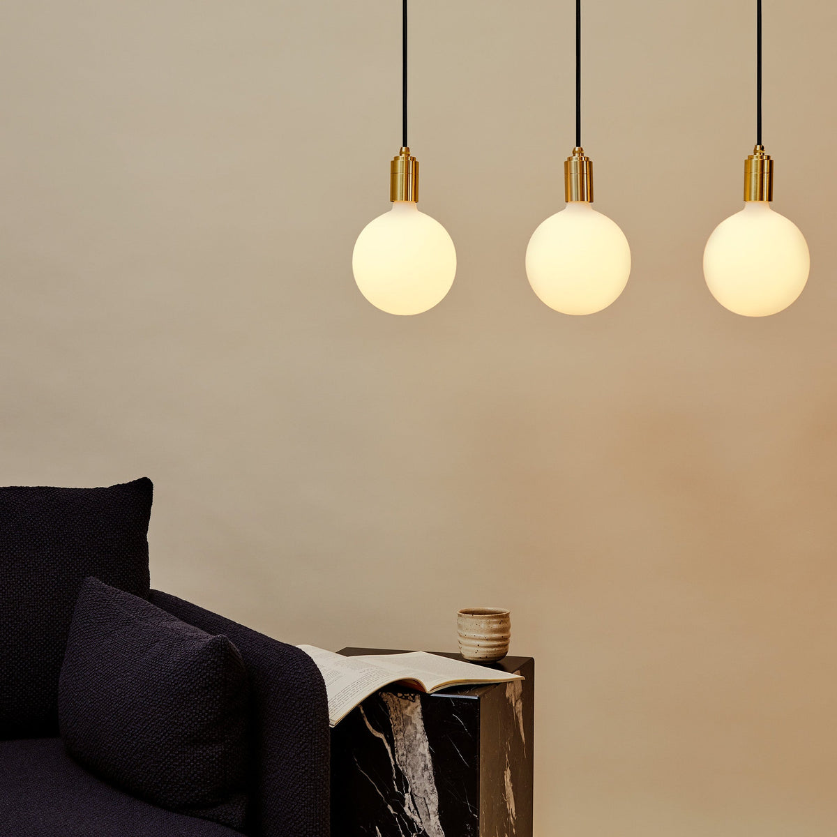 Tala Linear Triple Pendant Light in Brass with Sphere IV
