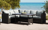 MINT Outdoor Stockholm 6 Seater Black Rattan Corner Dining Lounge Set