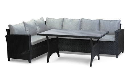 MINT Outdoor Stockholm 6 Seater Black Rattan Corner Dining Lounge Set