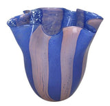 Casa by Josephine Jenno Striped Scalloped Blue & Pink Glass Vase