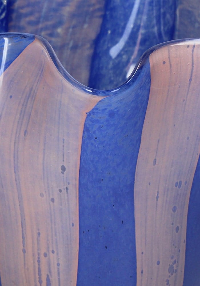 Casa by Josephine Jenno Striped Scalloped Blue & Pink Glass Vase