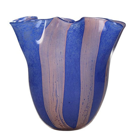 Casa by Josephine Jenno Striped Scalloped Blue & Pink Glass Vase