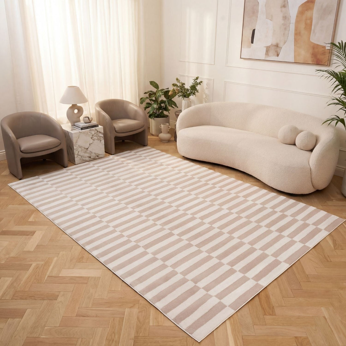 The Rugs Loft Striped Beige Rug