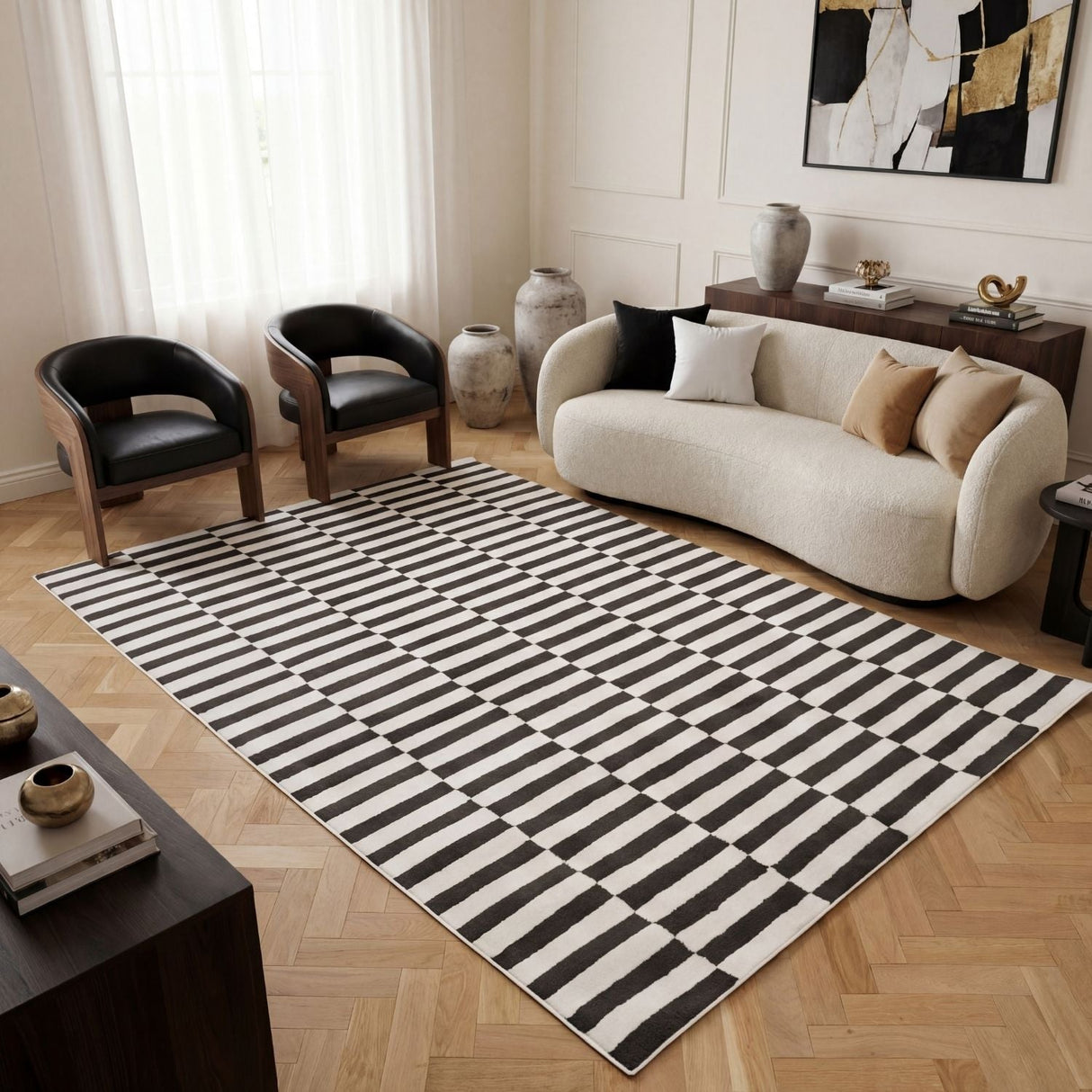 The Rugs Loft Striped Dark Grey Rug