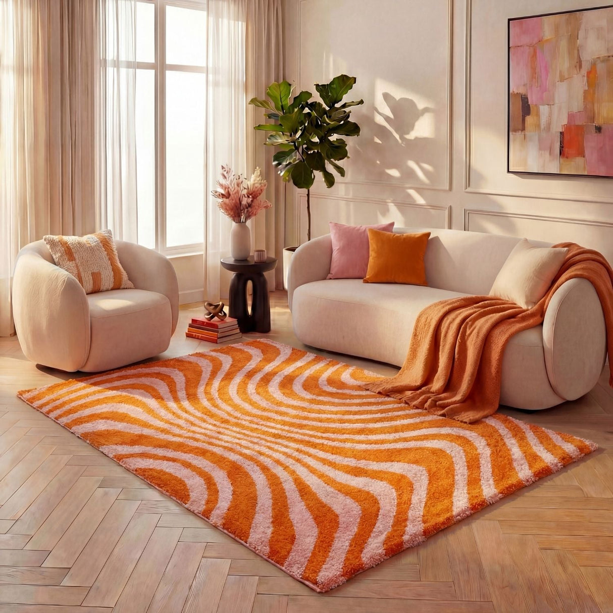 The Rugs Joli Striped Orange Pink Rug