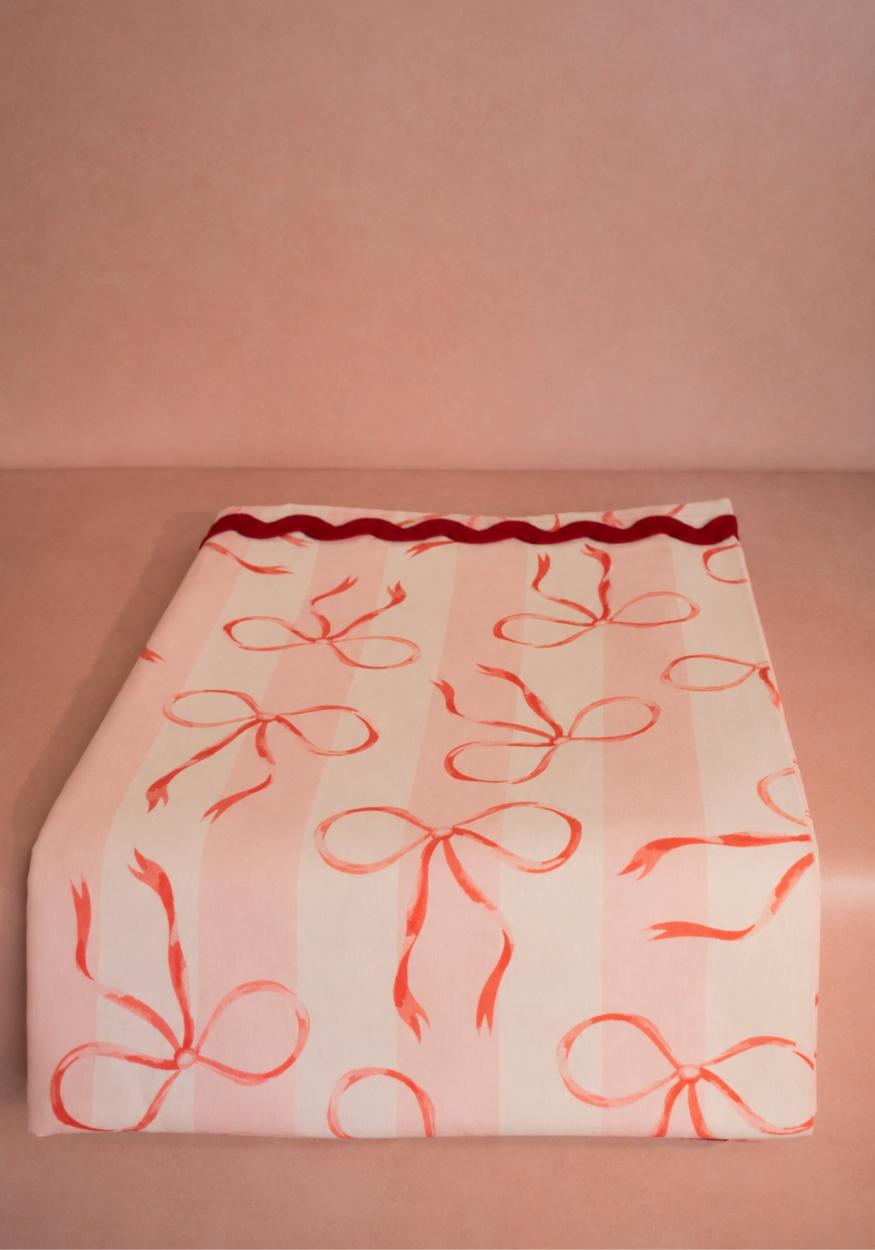 Kensington Bow Pink Cotton Tablecloth with Ric Rac | Casa by Josephine Jenno