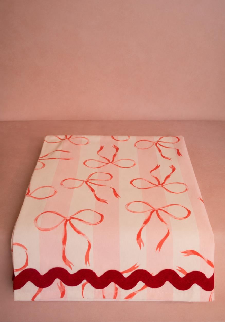 Kensington Bow Pink Cotton Tablecloth with Ric Rac | Casa by Josephine Jenno