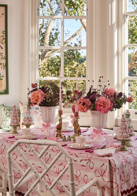 Kensington Bow Pink Cotton Tablecloth with Ric Rac | Casa by Josephine Jenno
