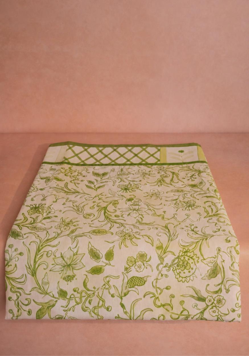Casa by Josephine Jenno Pretty Meadow Green Floral Cotton Tablecloth