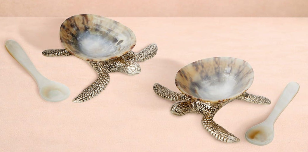 Casa by Josephine Jenno Turtle Salt & Cellar Pepper Pots with Spoons Pair