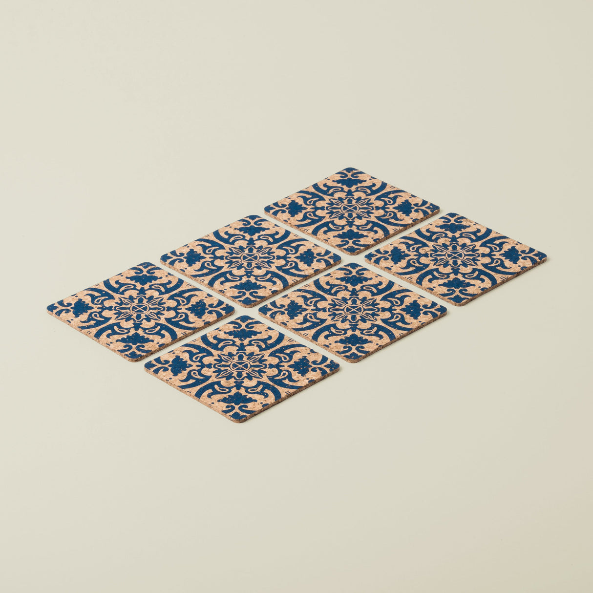Portuguese Treasures Tile Design Square Cork Coasters | Set of 6
