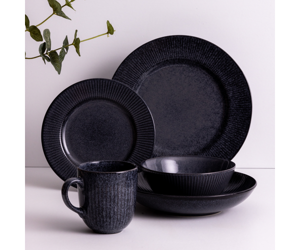 Mason Cash Reactive Linear Dinner Plate, Black, 27cm