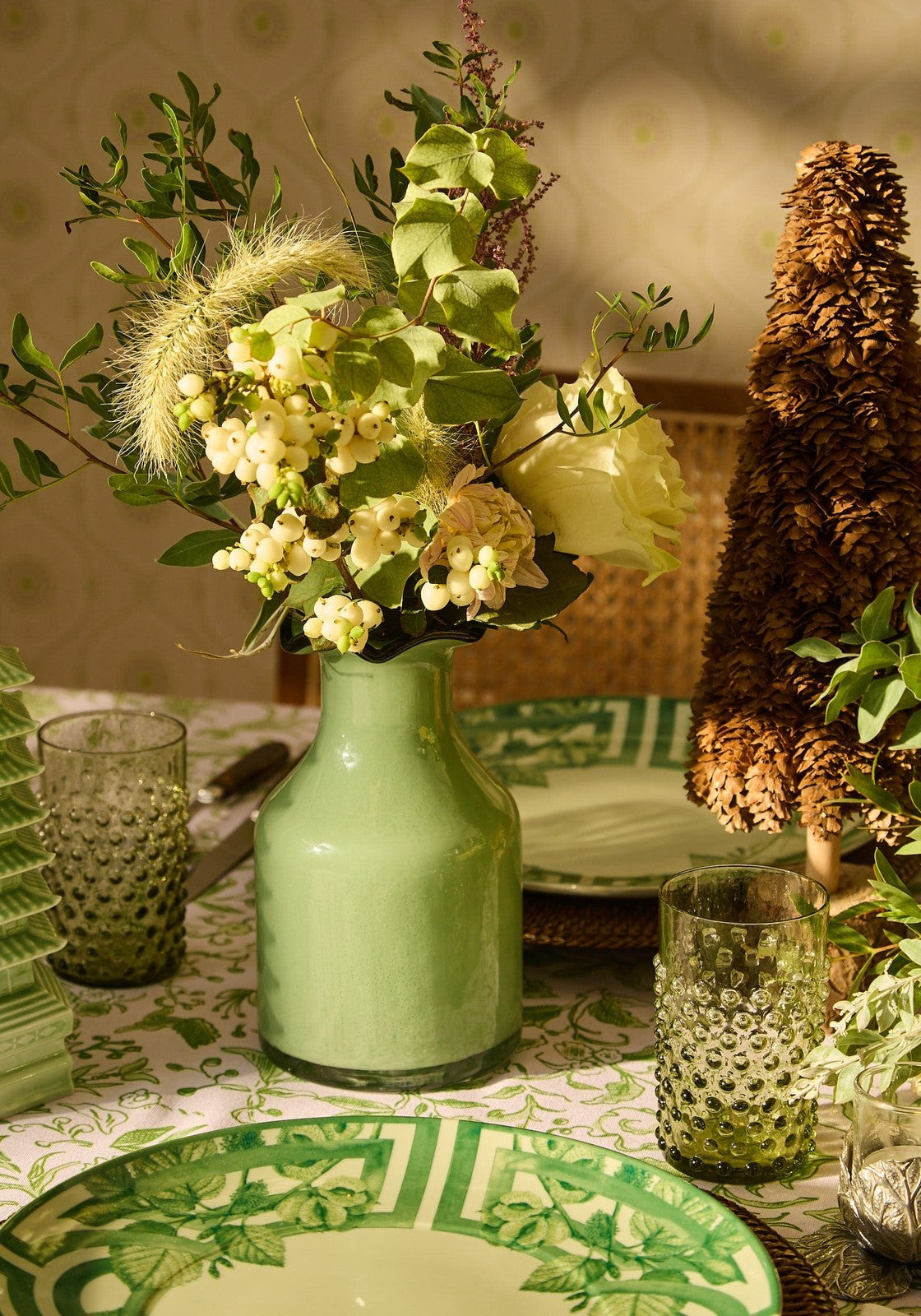 Casa by Josephine Jenno Scalloped Vintage Inspired Green Glass Vase