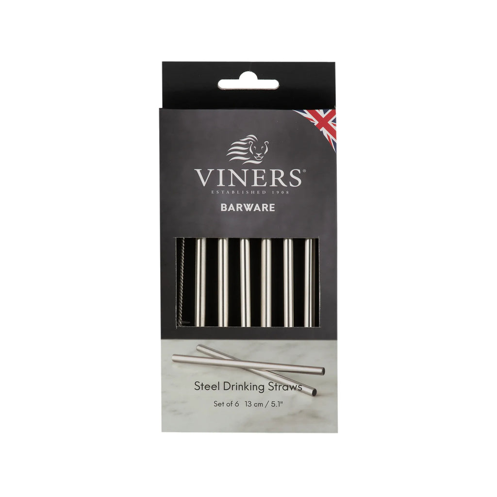 Viners Barware Short Steel Drinking Straws, 6pcs, 13cm