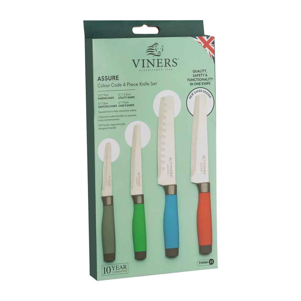 Viners Assure Colour Code Knife Set, 4pcs