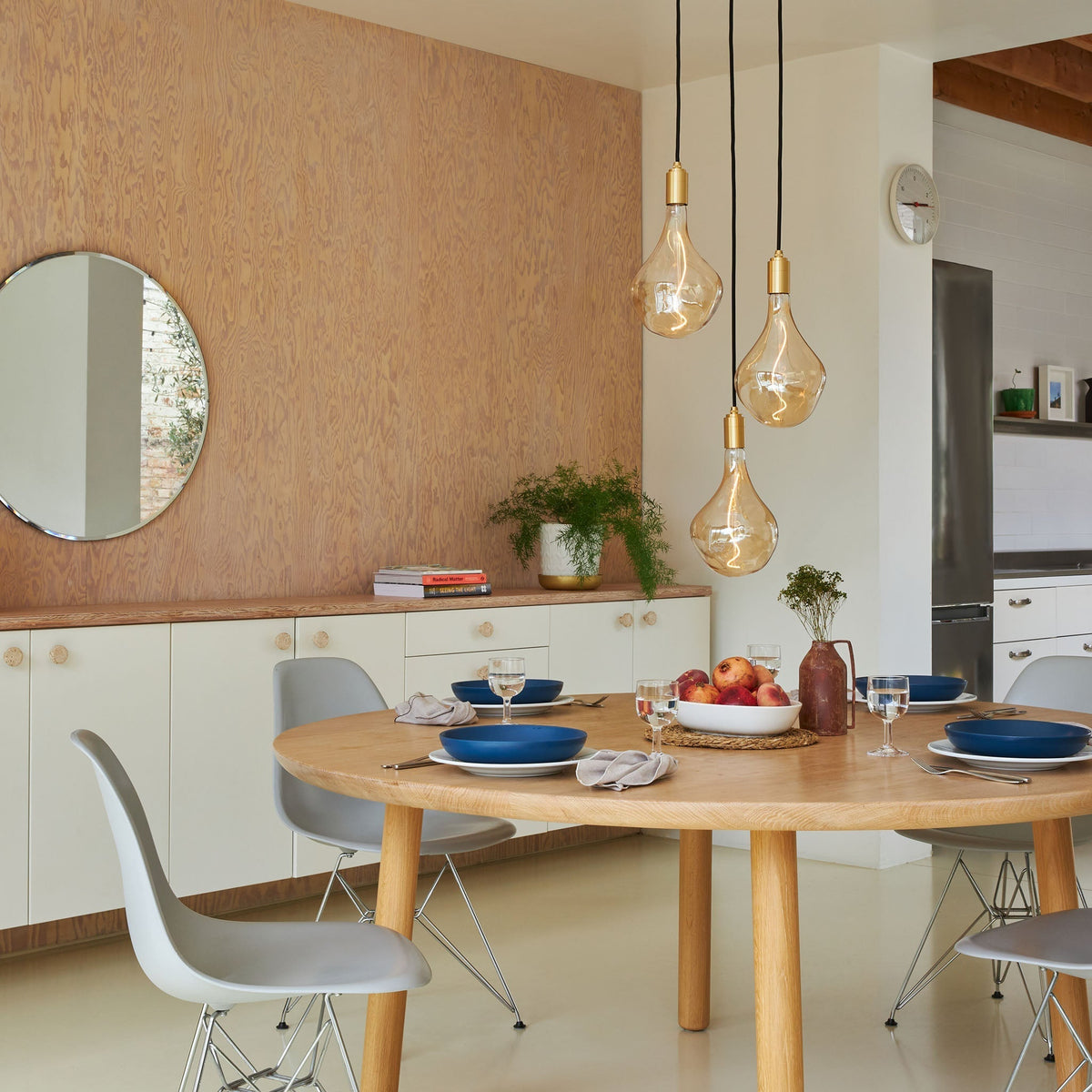 Tala Triple Pendant in Oak with White Canopy