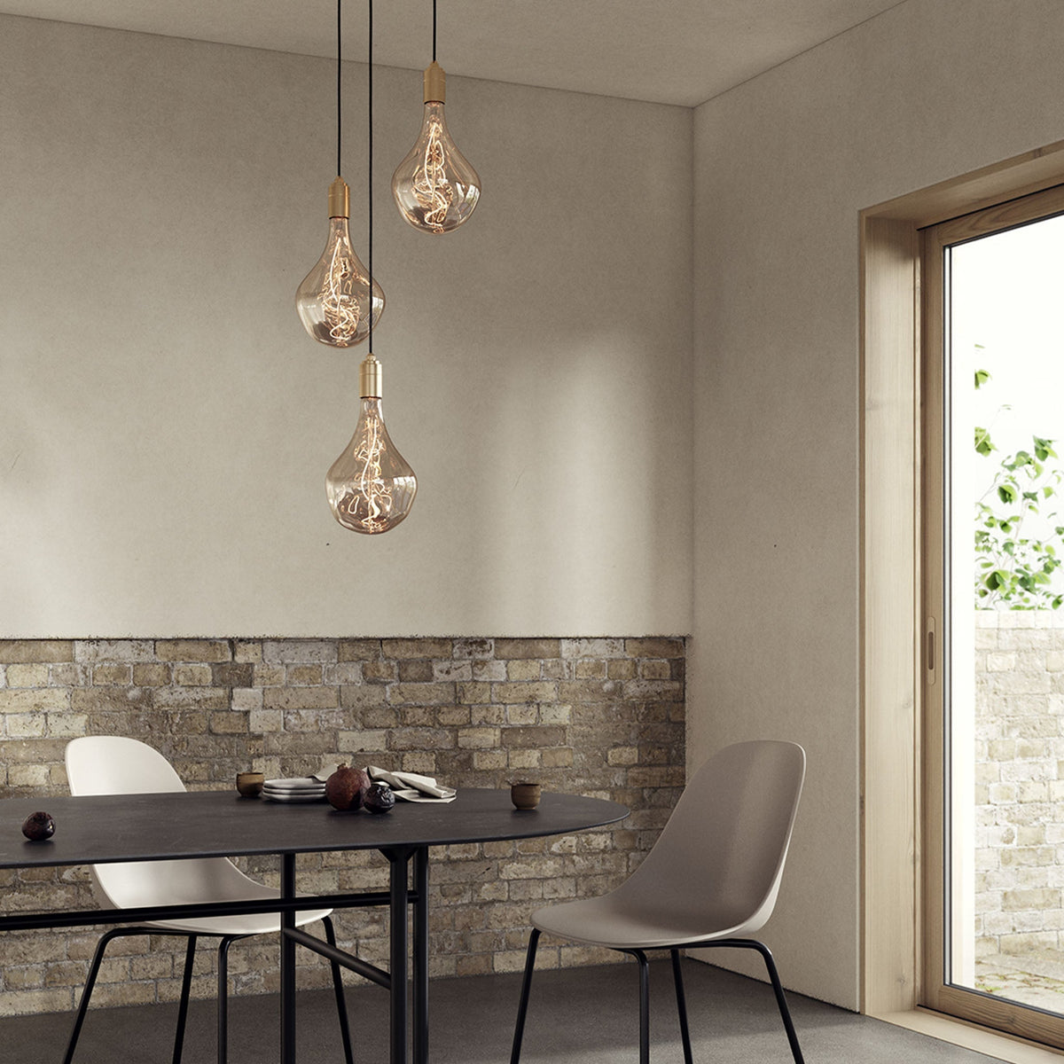 Tala Triple Pendant in Oak with Voronoi II