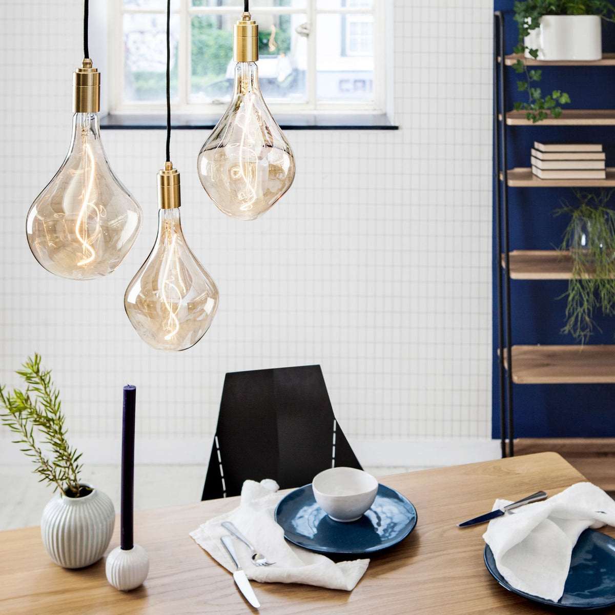 Tala Triple Pendant in Brass with Voronoi II Bulbs
