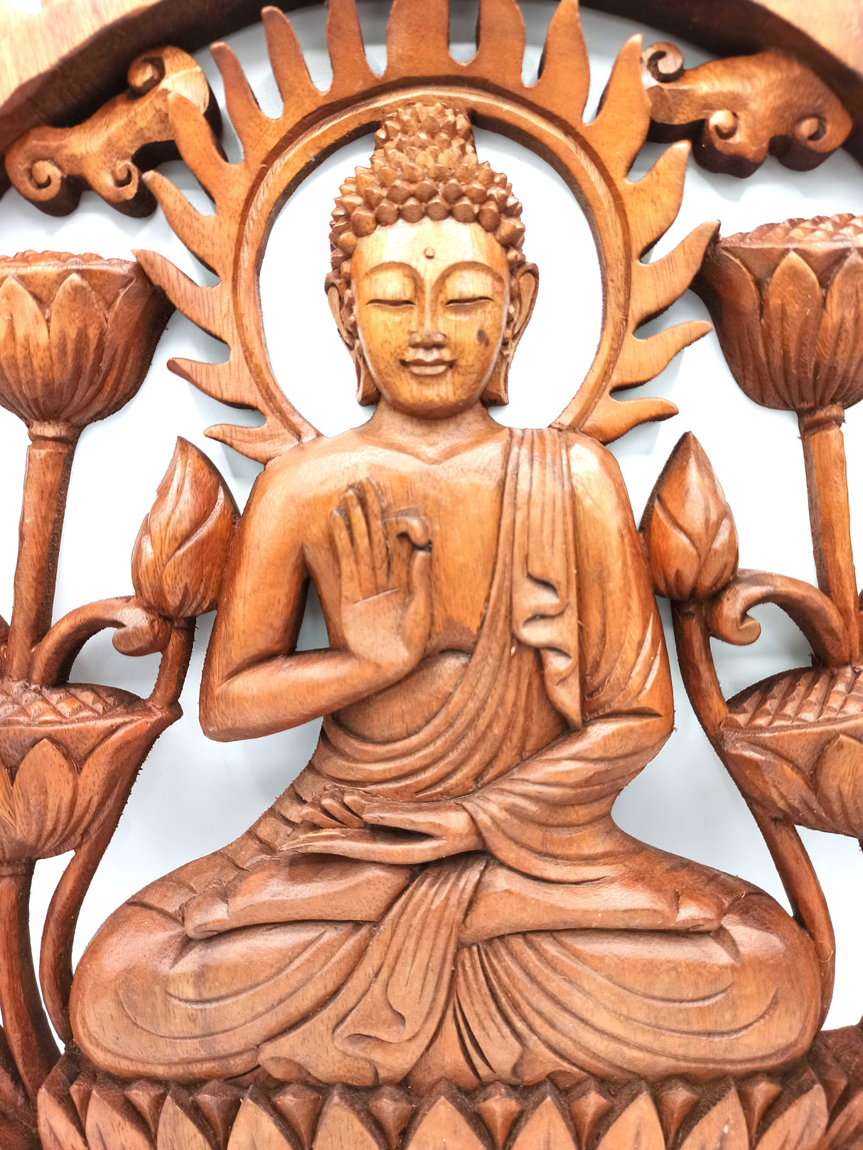 Yorkshire Bonsai Hand Carved Buddha Statue Wooden Decor - 40cm