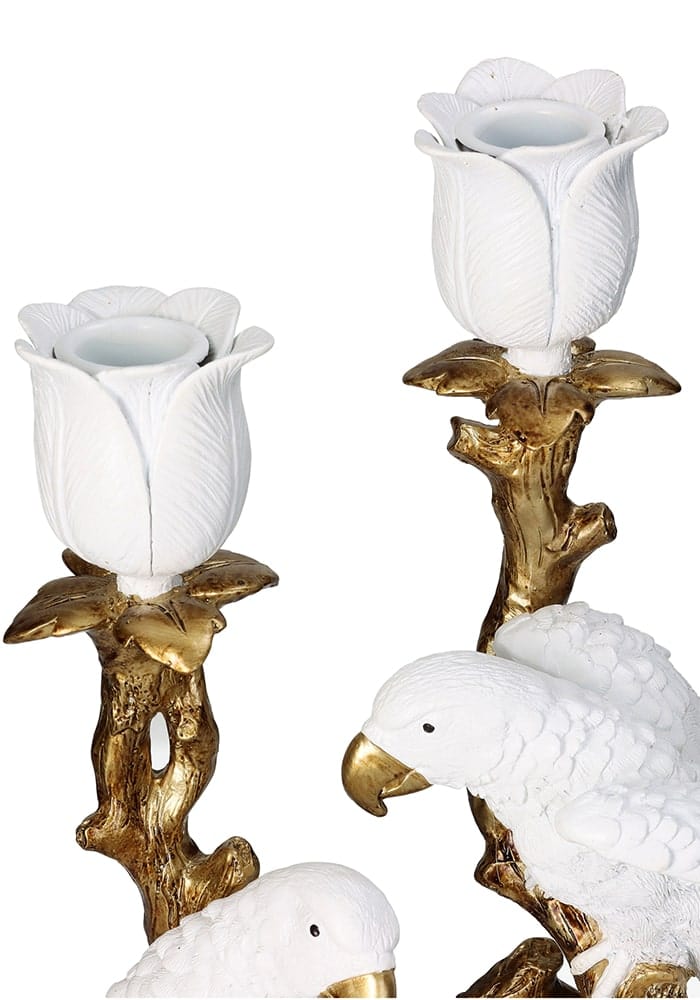 Casa by Josephine Jenno White Parrot on Golden Branches Candle Holder