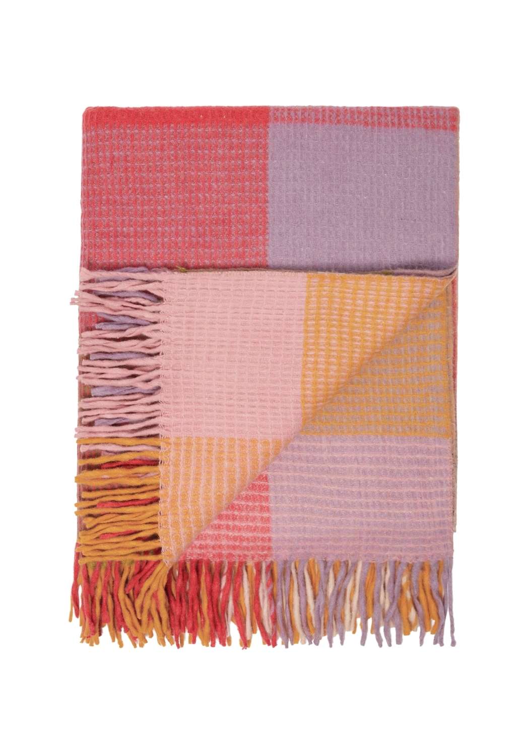 Casa by Josephine Jenno Wool Waffle Blanket Orange Pink Check