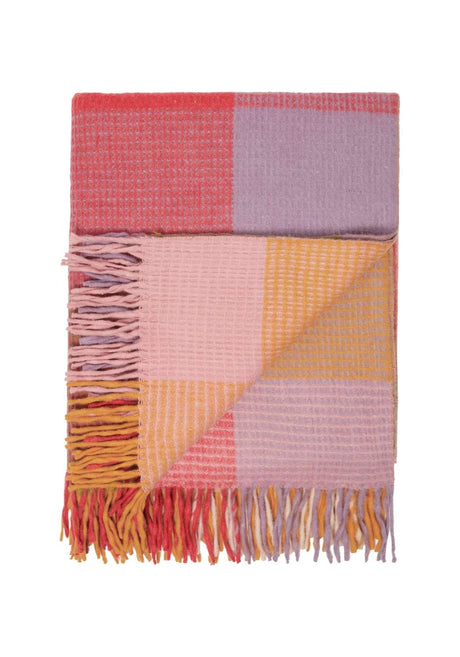 Casa by Josephine Jenno Wool Waffle Blanket Orange Pink Check