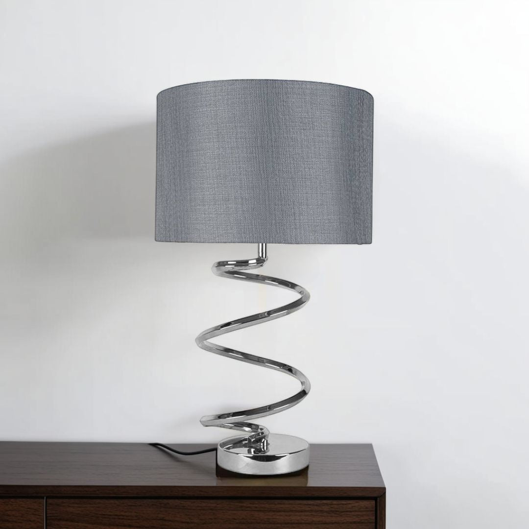Pagazzi Kasi Polished Chrome Table Lamp with Silver Grey Shade - 54cm