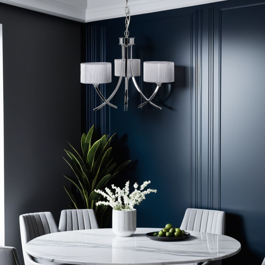 Pagazzi Justina 3 Light Polished Chrome Chandelier with Silver Shade