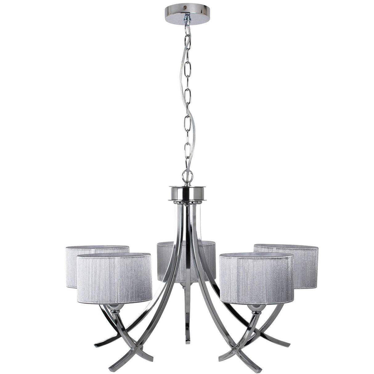 Pagazzi Justina 5 Light Chrome Chandelier with Silver String Shades