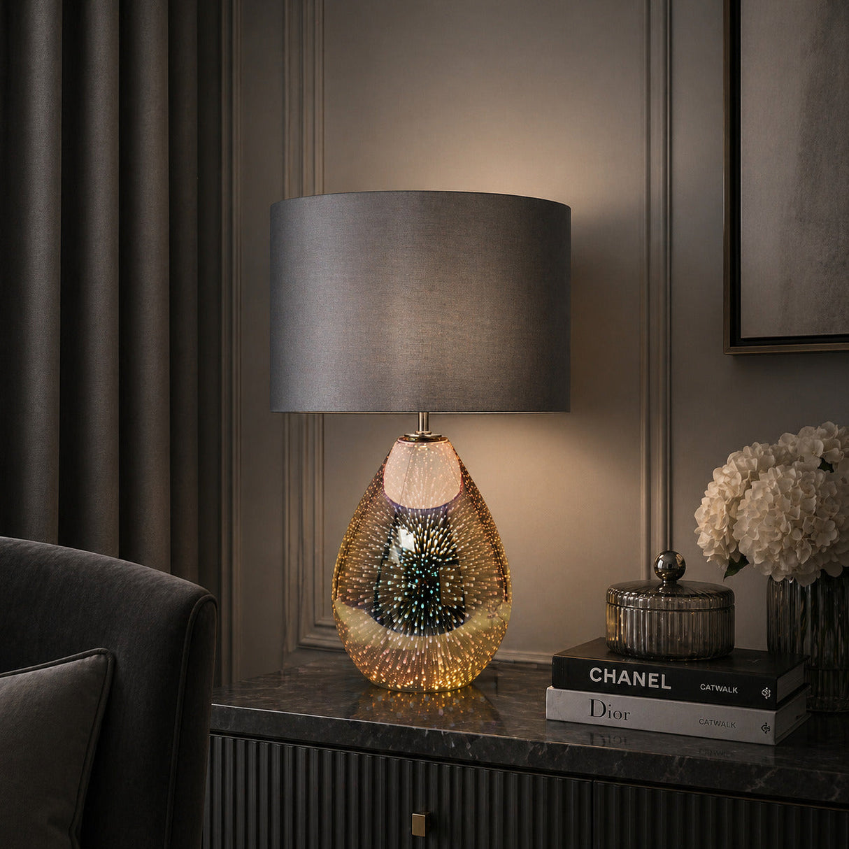 Pagazzi Geller 61cm Smoked Glass Table Lamp