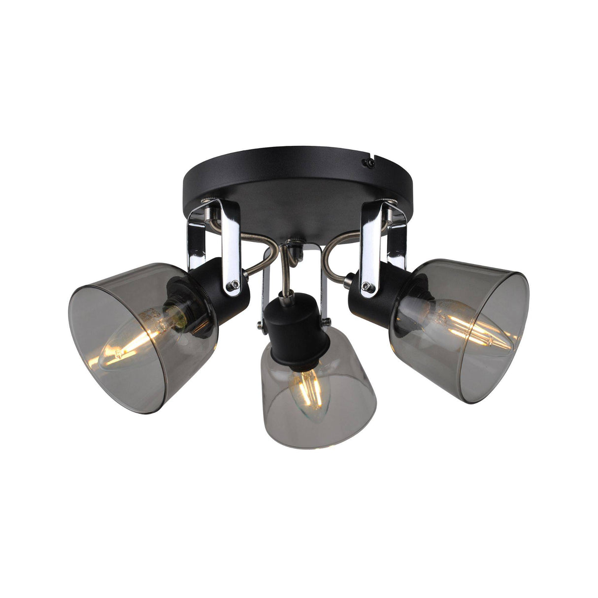 Pagazzi Zach 3 Light Black Ceiling Spotlight Plate Glass Shades