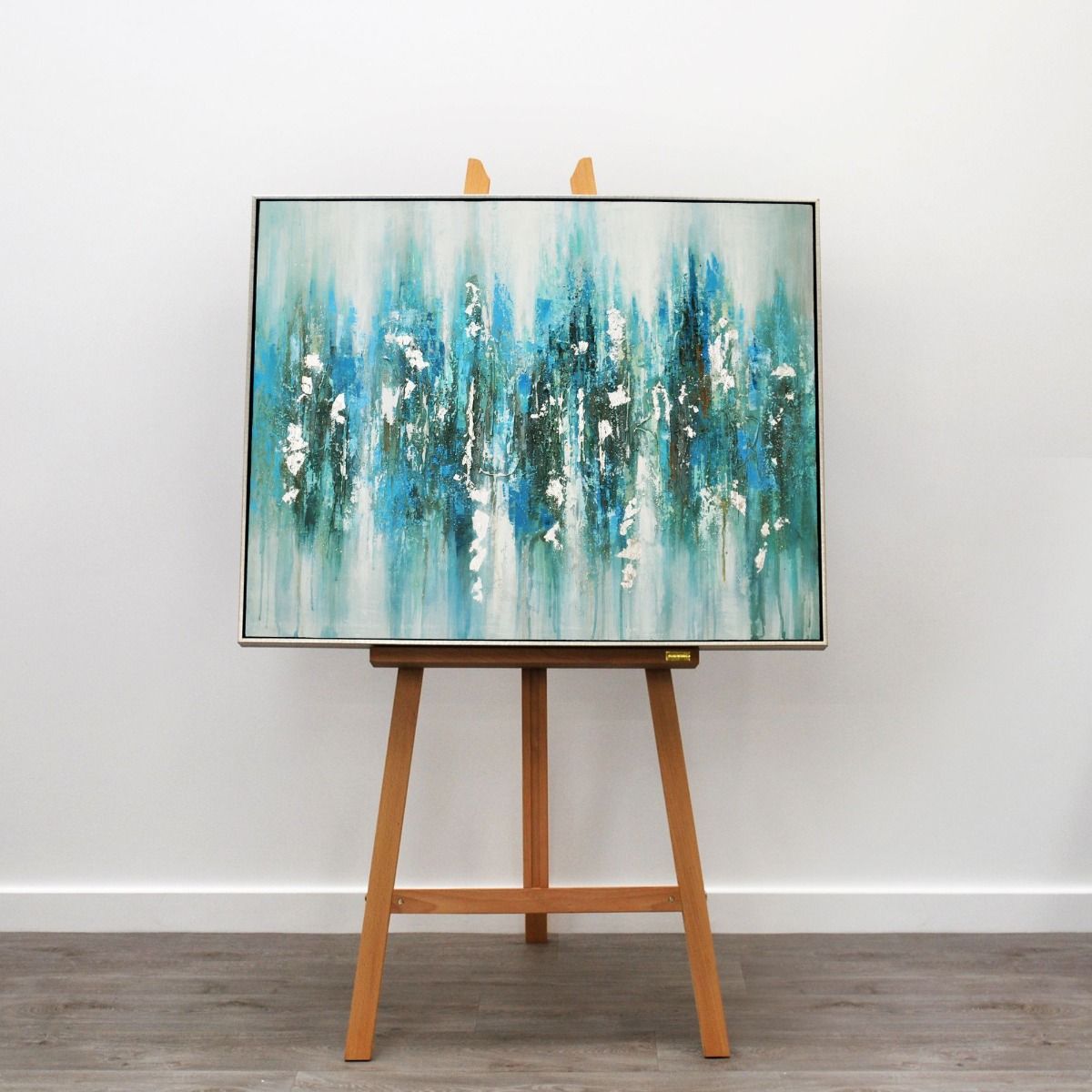 Pagazzi Mineral Aqua Haze Abstract Canvas with Silver Frame - 100x80cm