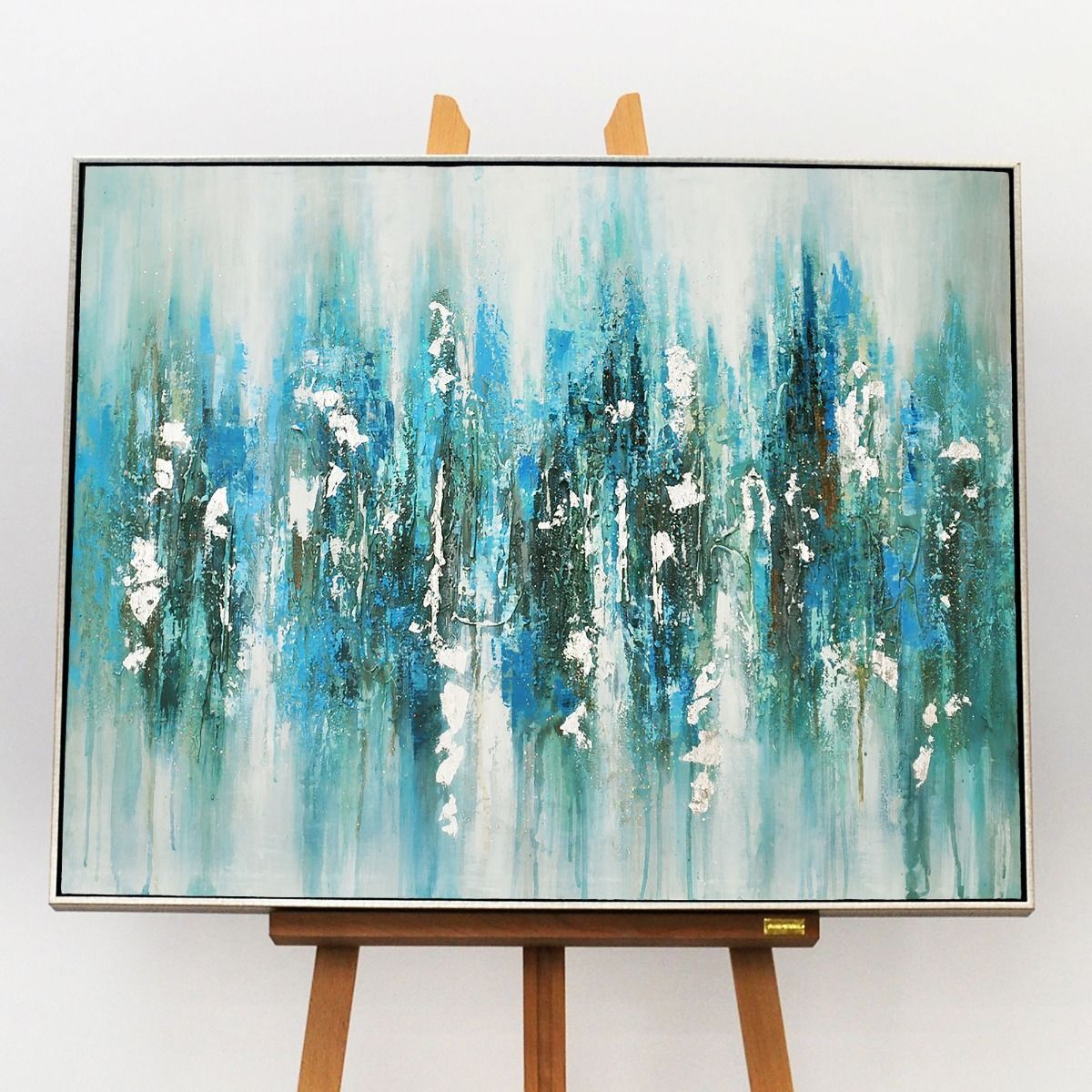 Pagazzi Mineral Aqua Haze Abstract Canvas with Silver Frame - 100x80cm